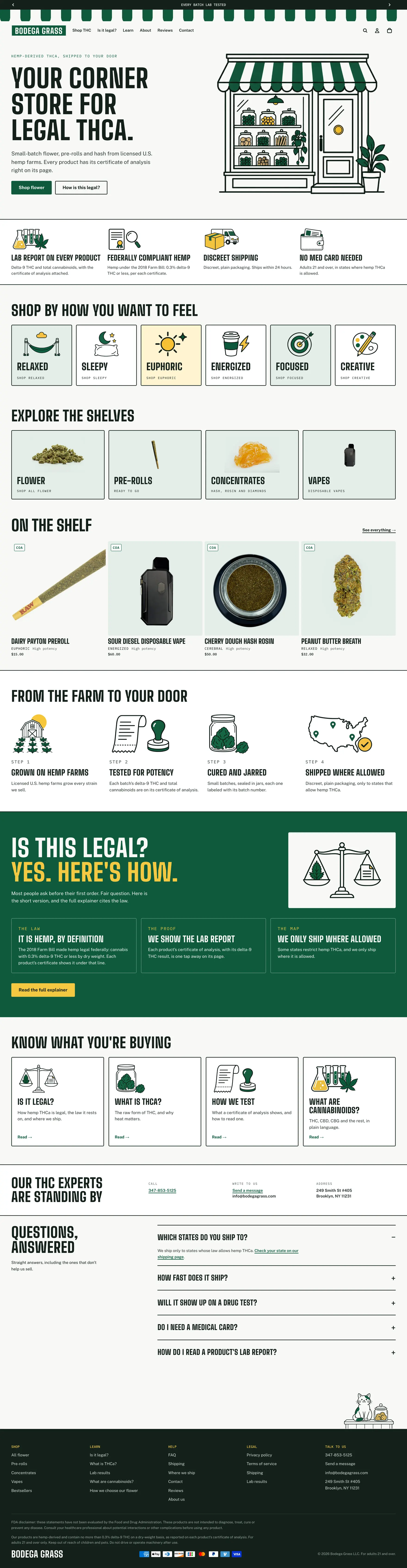 The full Bodega Grass homepage on desktop