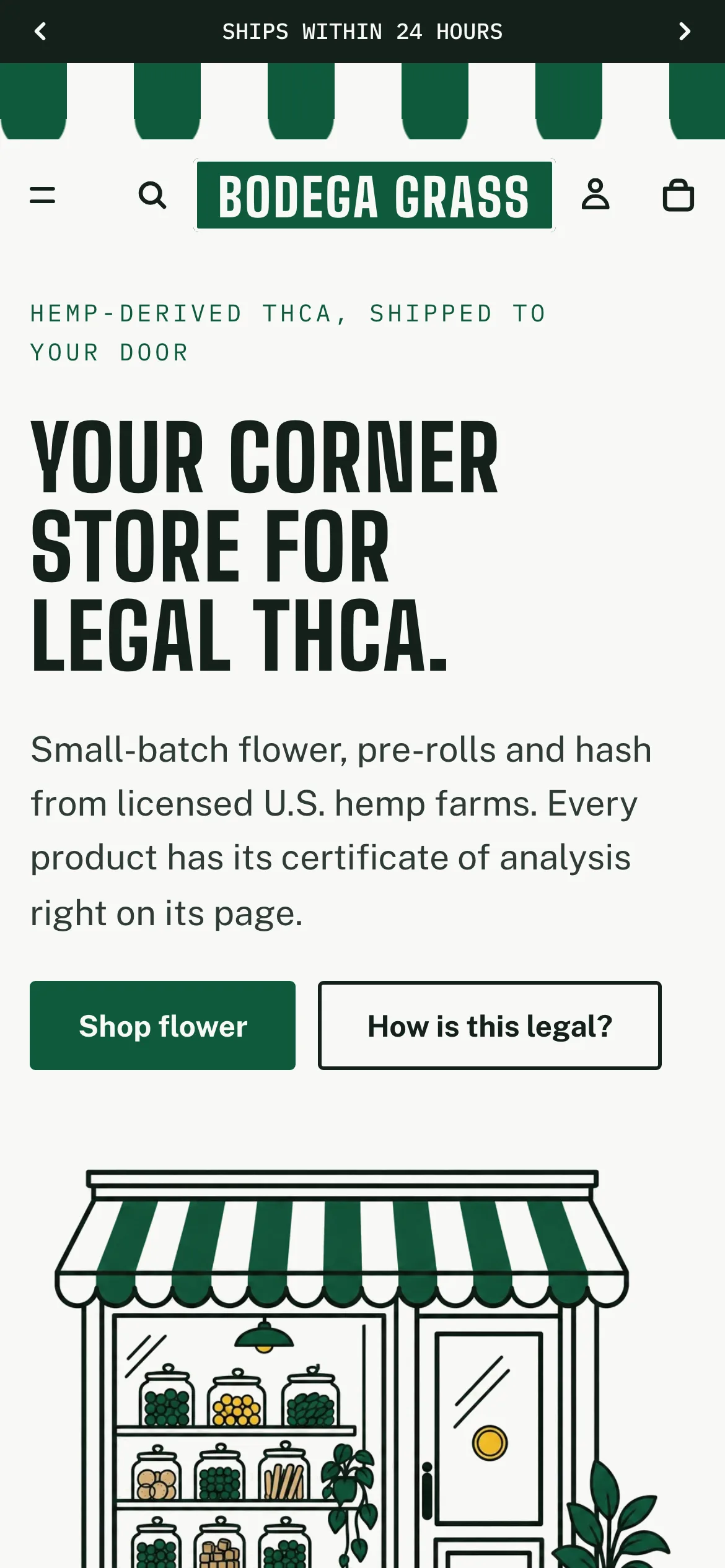 The Bodega Grass website on a phone