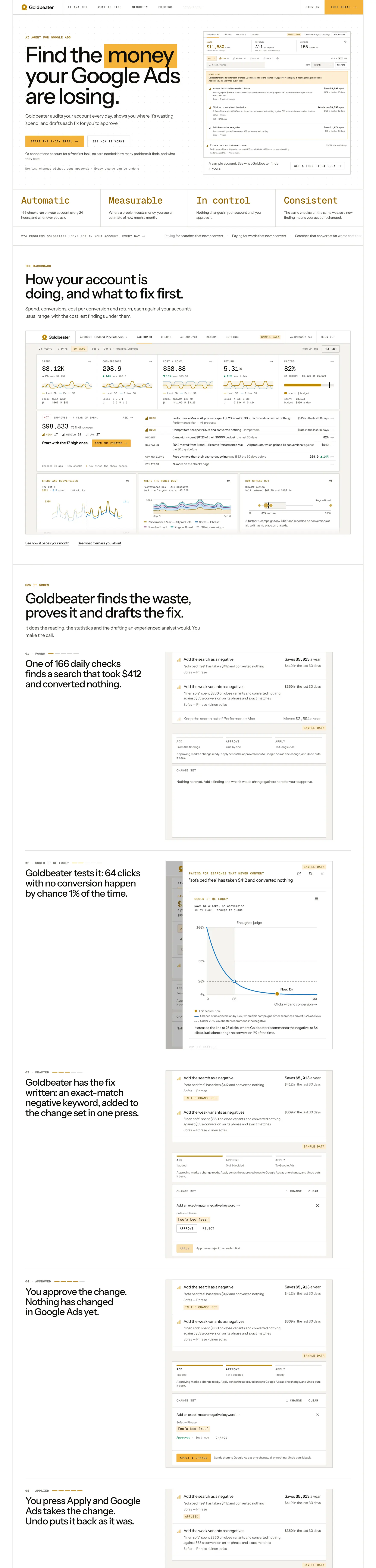 The full Goldbeater homepage on desktop