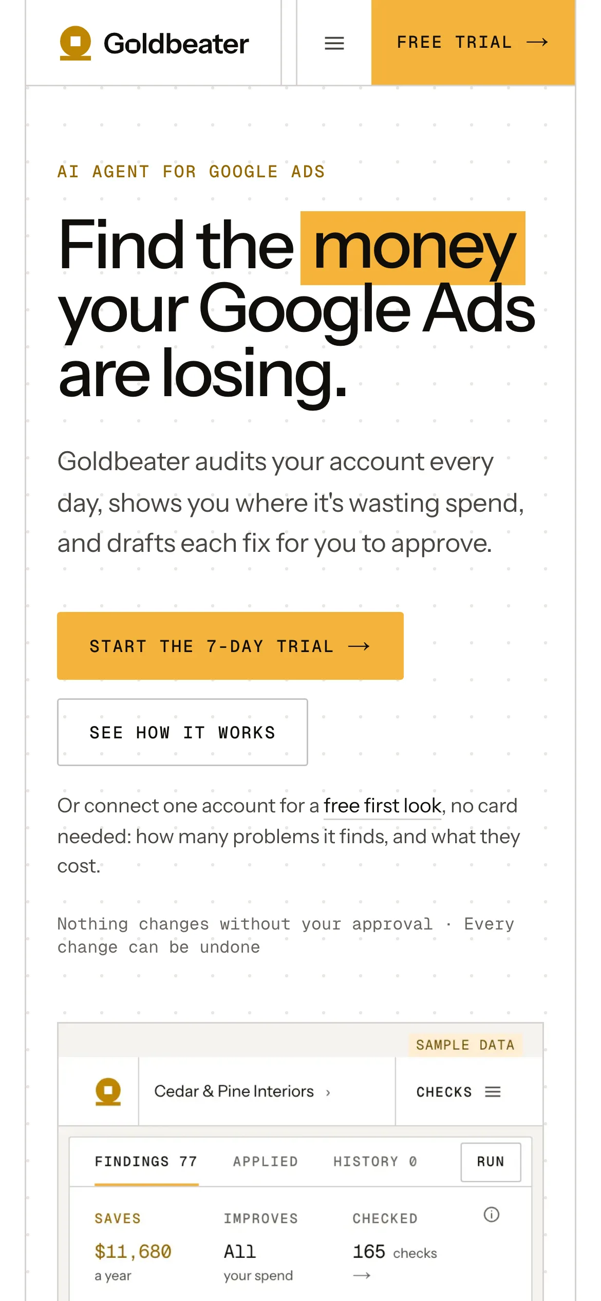 The Goldbeater website on a phone
