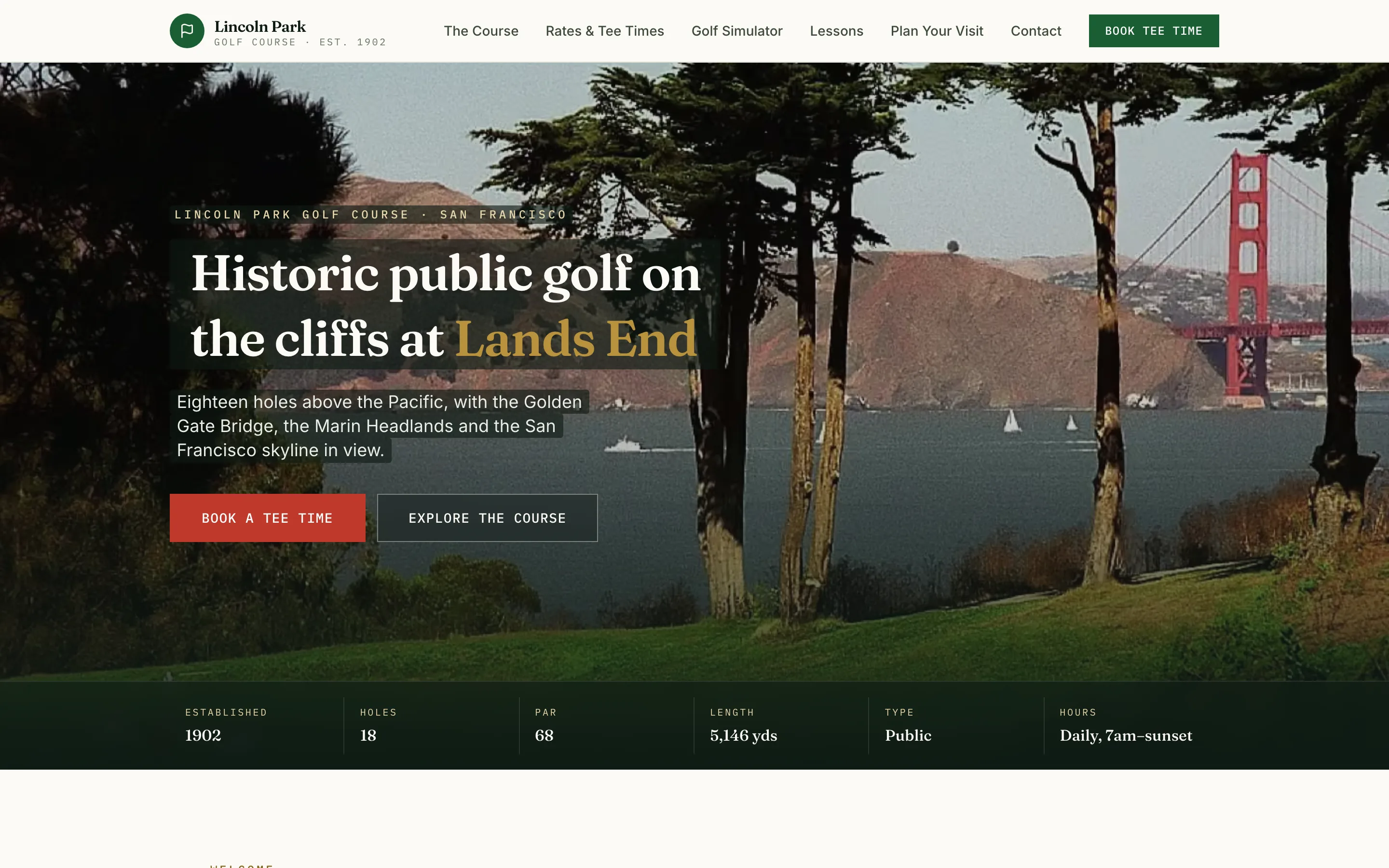 The Lincoln Park Golf Course website on desktop