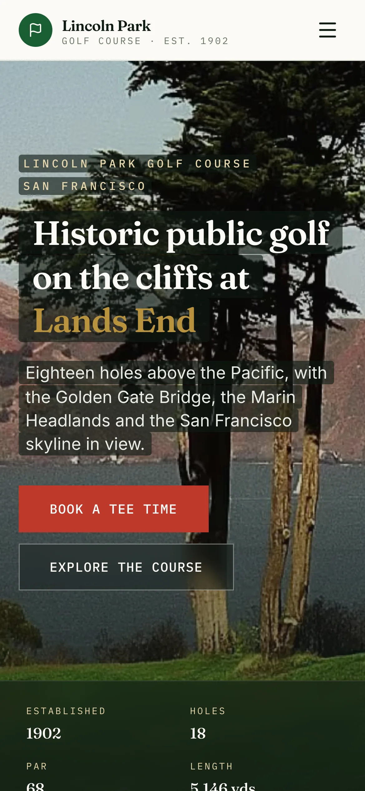 The Lincoln Park Golf Course website on a phone