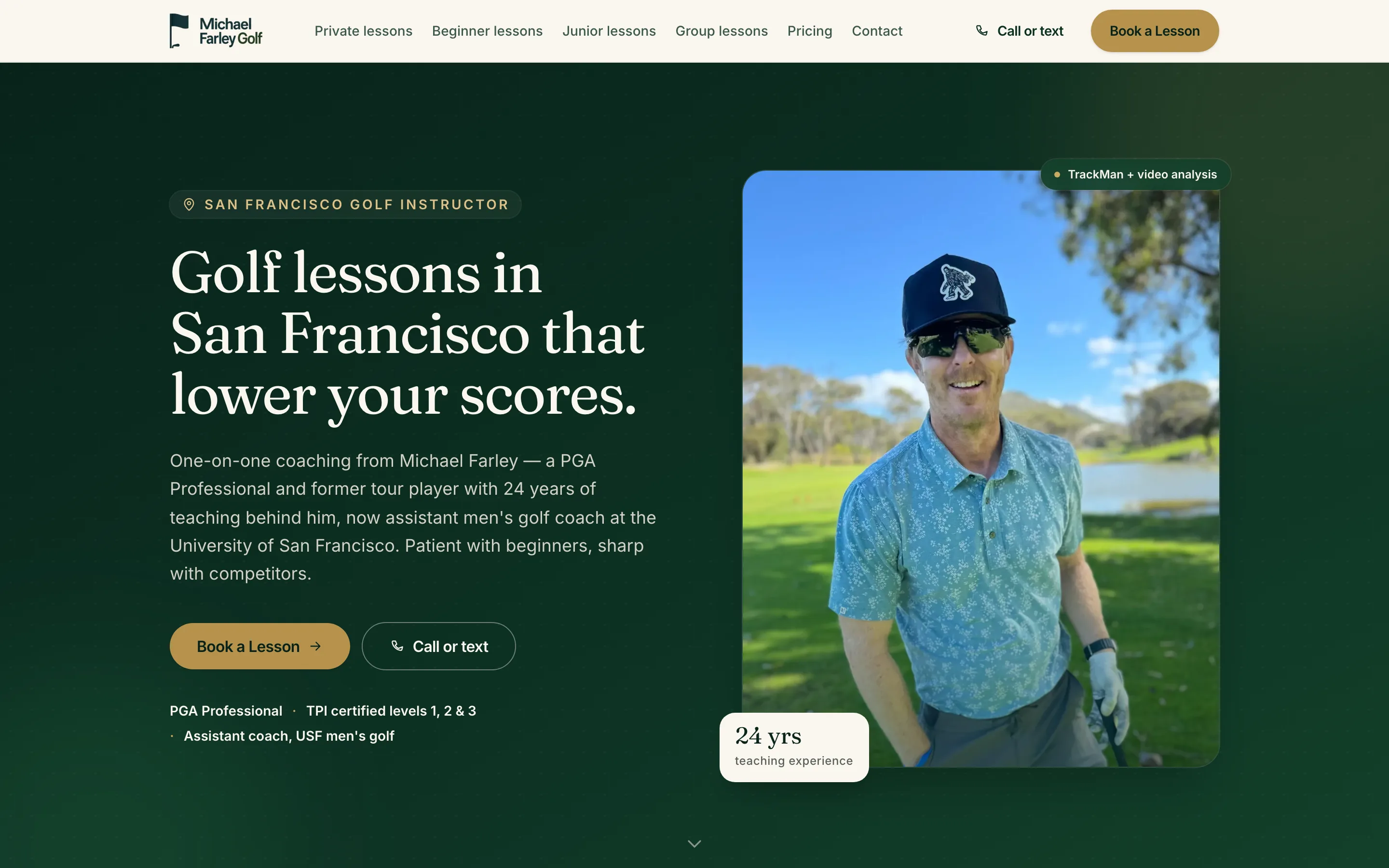 The Michael Farley Golf website on desktop