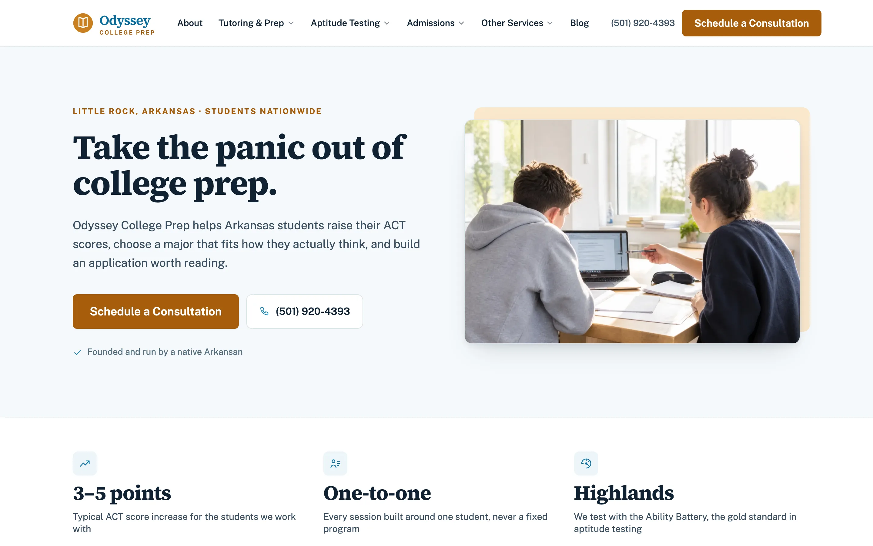 The Odyssey College Prep website on desktop