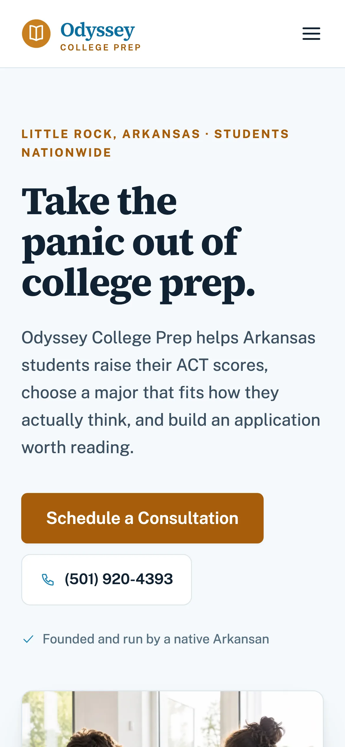 The Odyssey College Prep website on a phone
